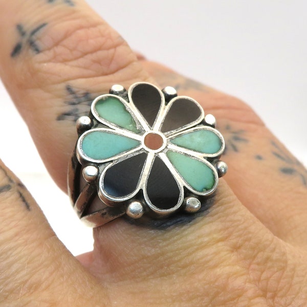 Vintage sterling silver inlay Zuni native American ring