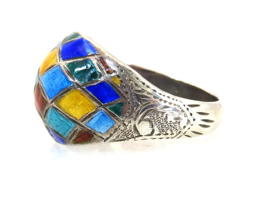 Vintage sterling silver enamel ring - image 5