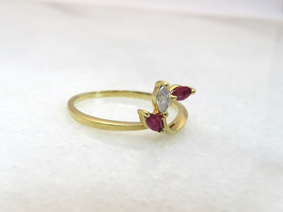 Vintage 14k gold marquise cut ruby and diamond ri… - image 4