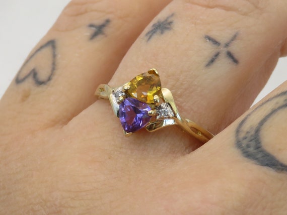 Vintage 10K gold trilliant cut Amethyst, Citrine,… - image 9