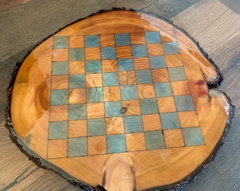 Custom Live Edge Epoxy Pine wood Chess/Checkers Board
