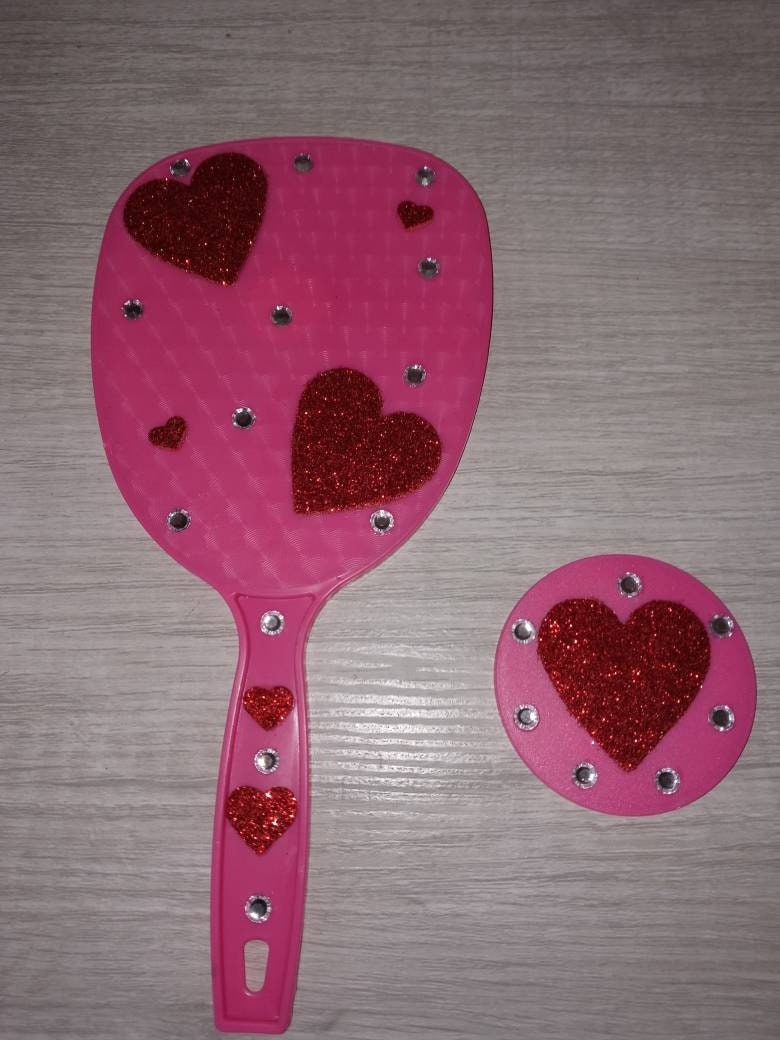 Pink custom designed handheld mirror set Etsy