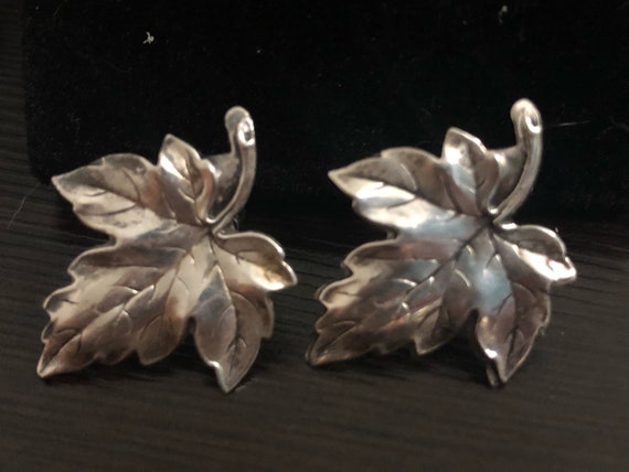 Maple Leaf Sterling Silver Screw Back Earrings - image 1