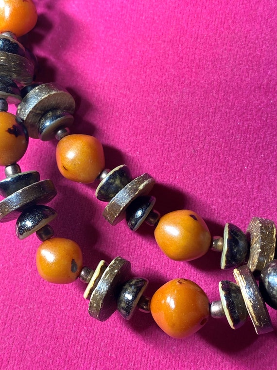 Coldwater Creek Wood, Coconut and Orange Bead Nec… - image 2