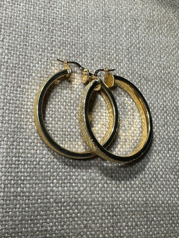 Italy 18K Gold Plated Textured Hoops