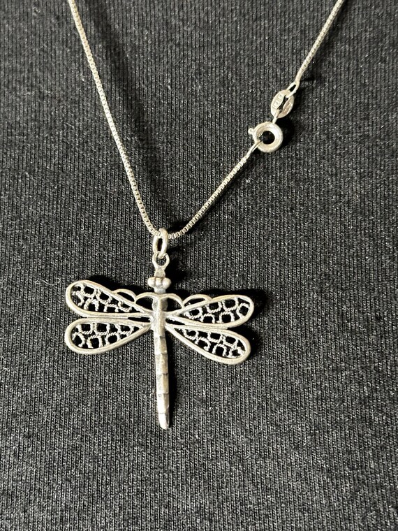 Sterling Silver Large Dragonfly Pendant Necklace - image 4