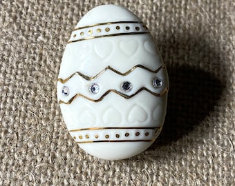 Lenox Porcelain Rhinestone and Gold Trim Egg Brooch
