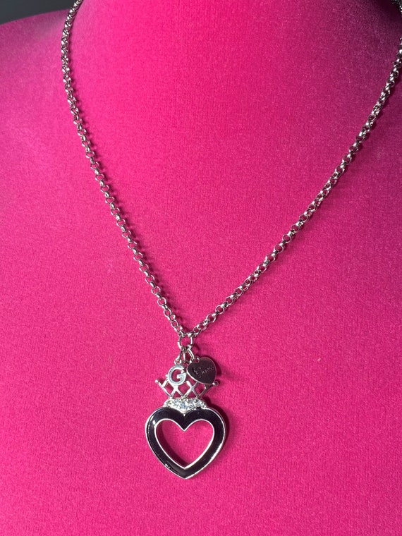 Guess Silver Tone Black Heart Necklace