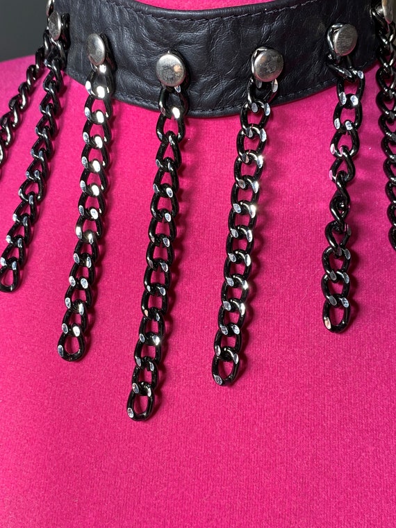Black Leather and Chain Choker - image 2
