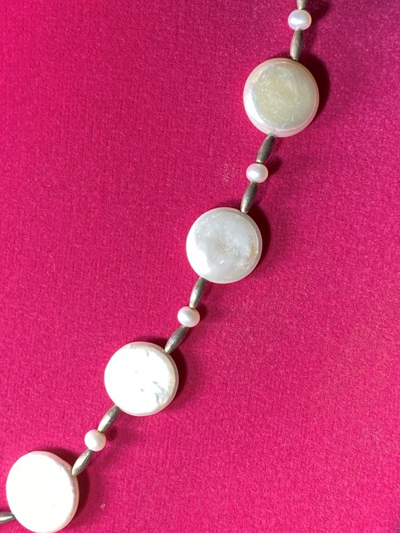 Sterling Silver Button/Coin Pearl Necklace - image 2