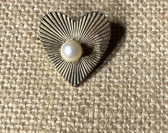 Coro Gold Tone Heart Faux Pearl Brooch