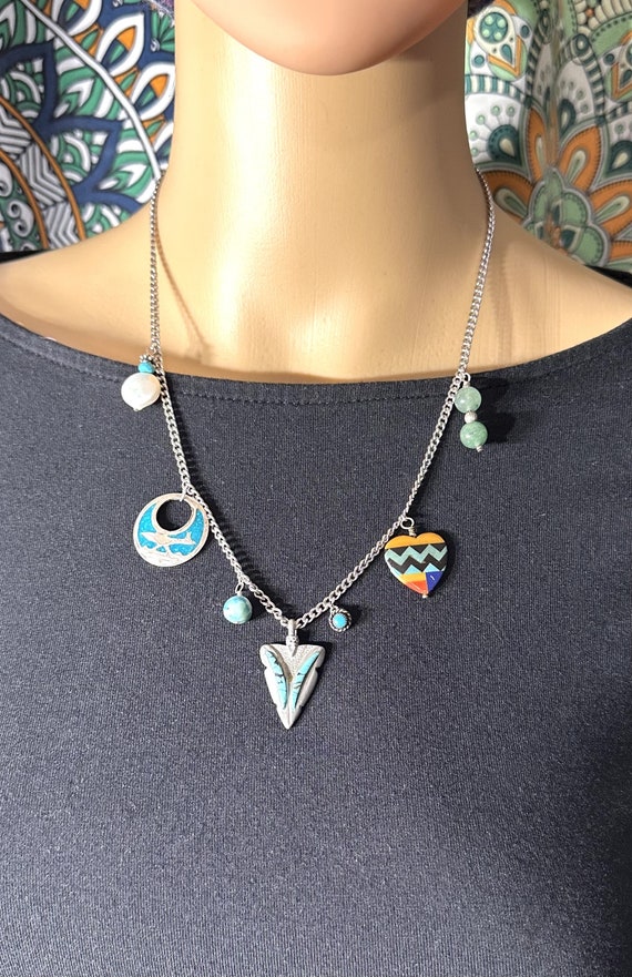Sterling Silver Southwestern Style Charm Necklace