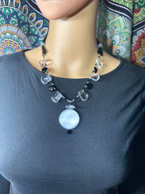Sterling Silver Faceted Crystal and Black Onyx Bea