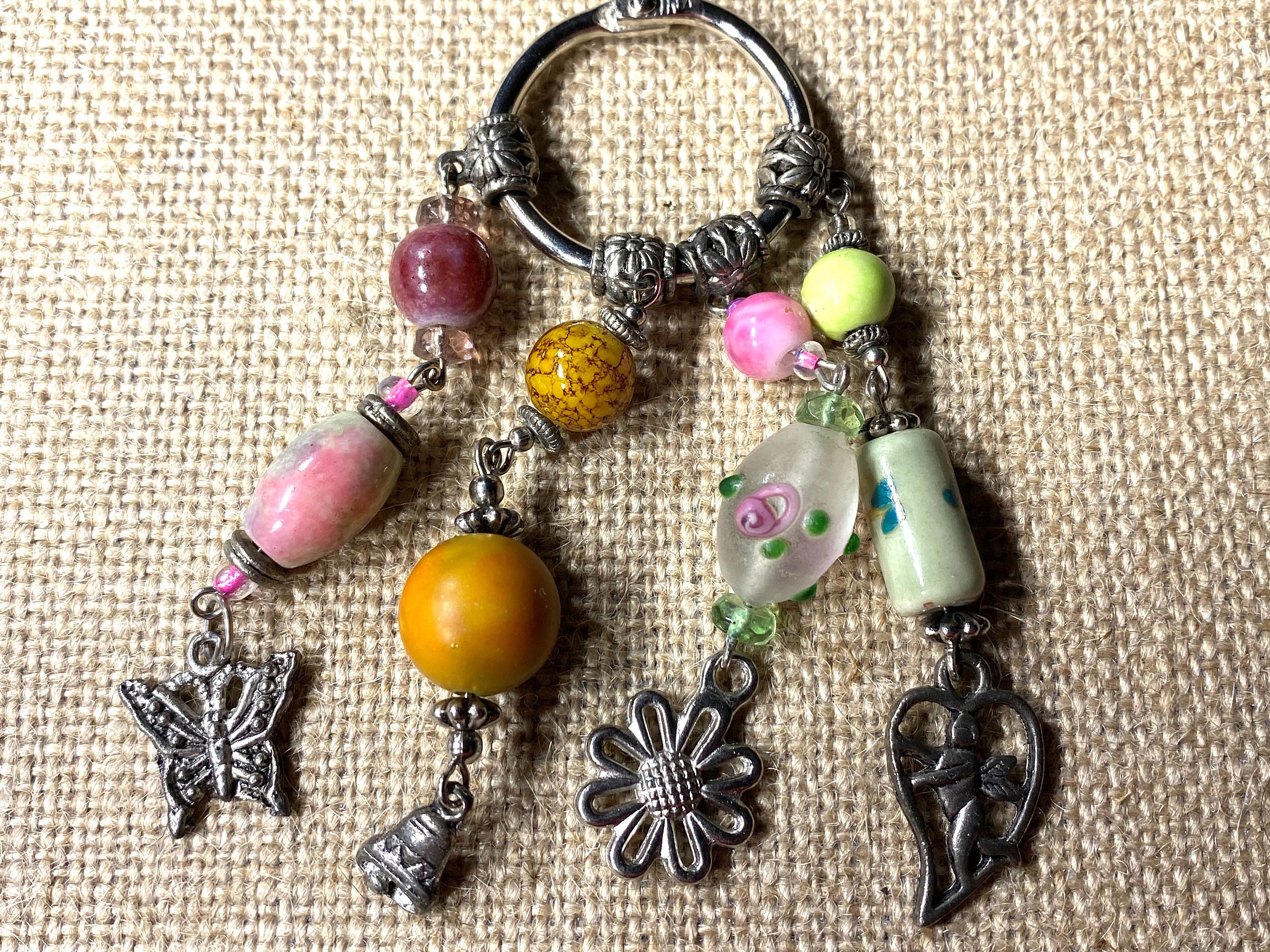 Purse Charm Silver Tone Glass Beads Charms Chunky Bling Key Chain New
