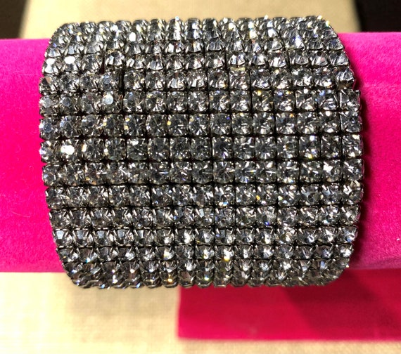 Thick Gray Rhinestone Stretch Bracelet - image 2