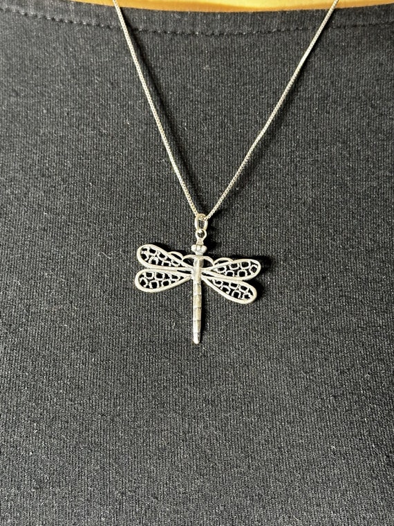 Sterling Silver Large Dragonfly Pendant Necklace - image 2