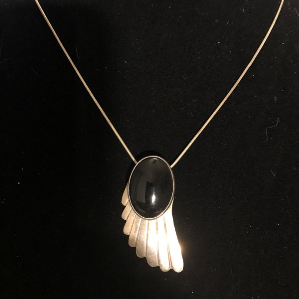 Vintage Nakai Sterling Silver Black Onyx Pendant Necklace