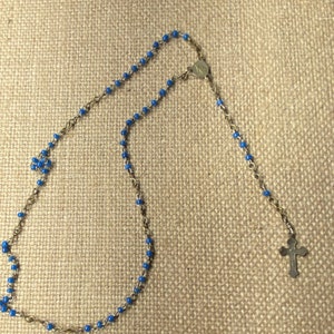 Vintage Silver Tone and Blue Bead Child's Rosary with Case