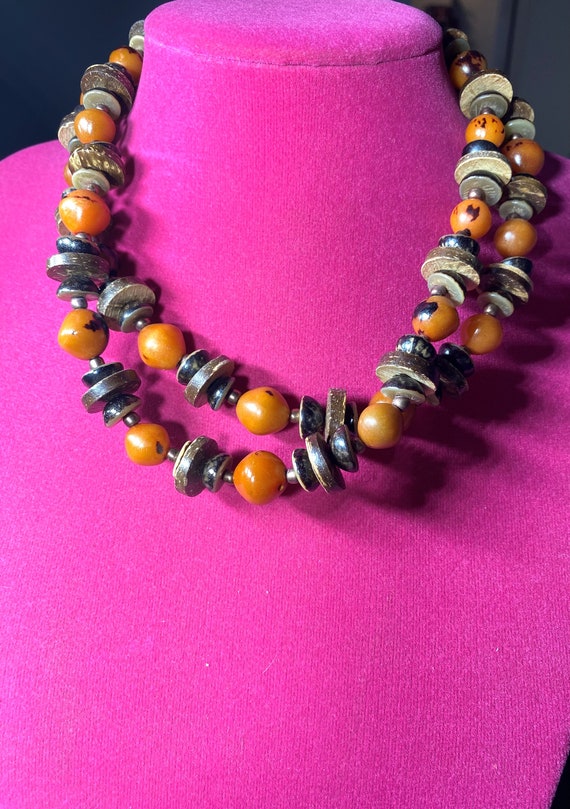 Coldwater Creek Wood, Coconut and Orange Bead Neck