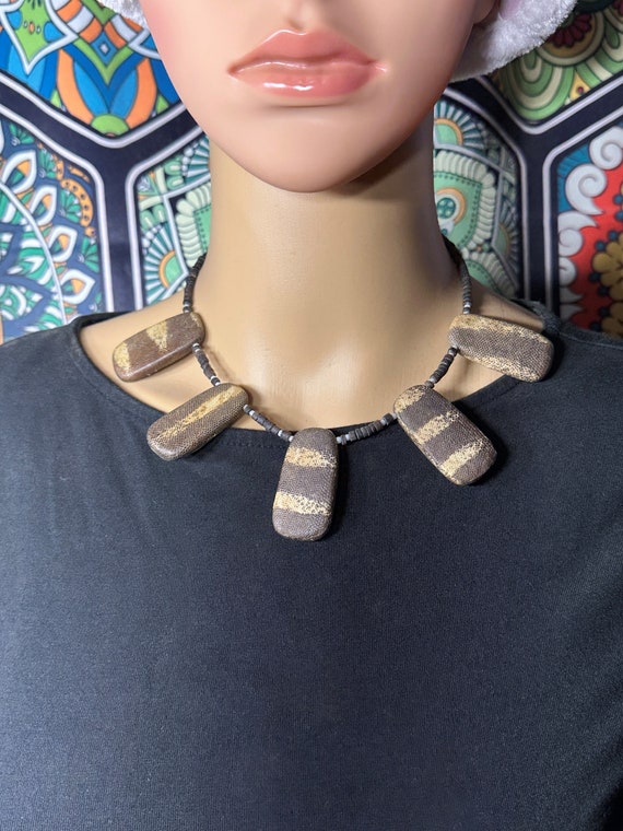 Sterling Silver Wood and Snakeskin Necklace