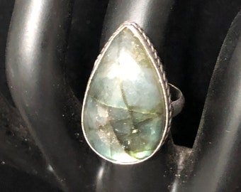 Sterling Silver Large Teardrop Labradorite Ring