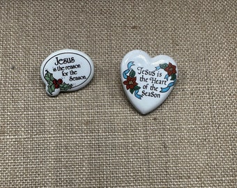 Set of Two Porcelain Religious Christmas Brooches/Pins