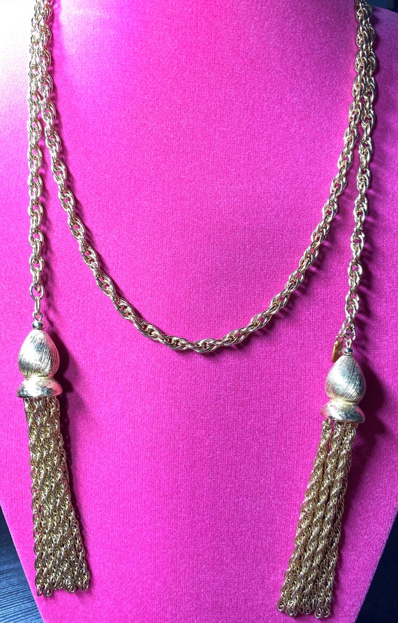 Monet Gold Tone Double Tassel Necklace