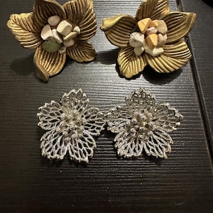 Silver Tone and Gold Tone Flower Clip-On Earring Set