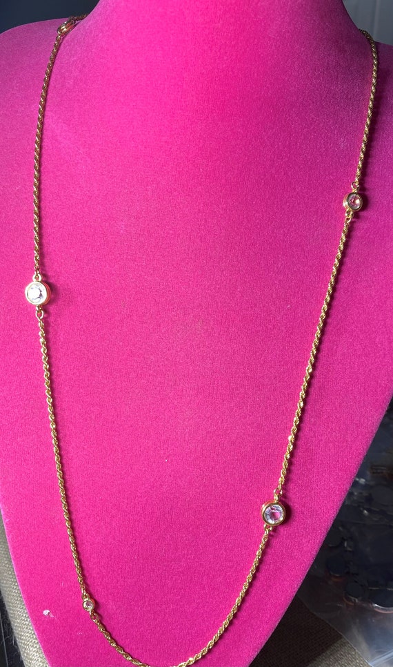 Long Gold Tone Crystal Slip Over Necklace - image 1