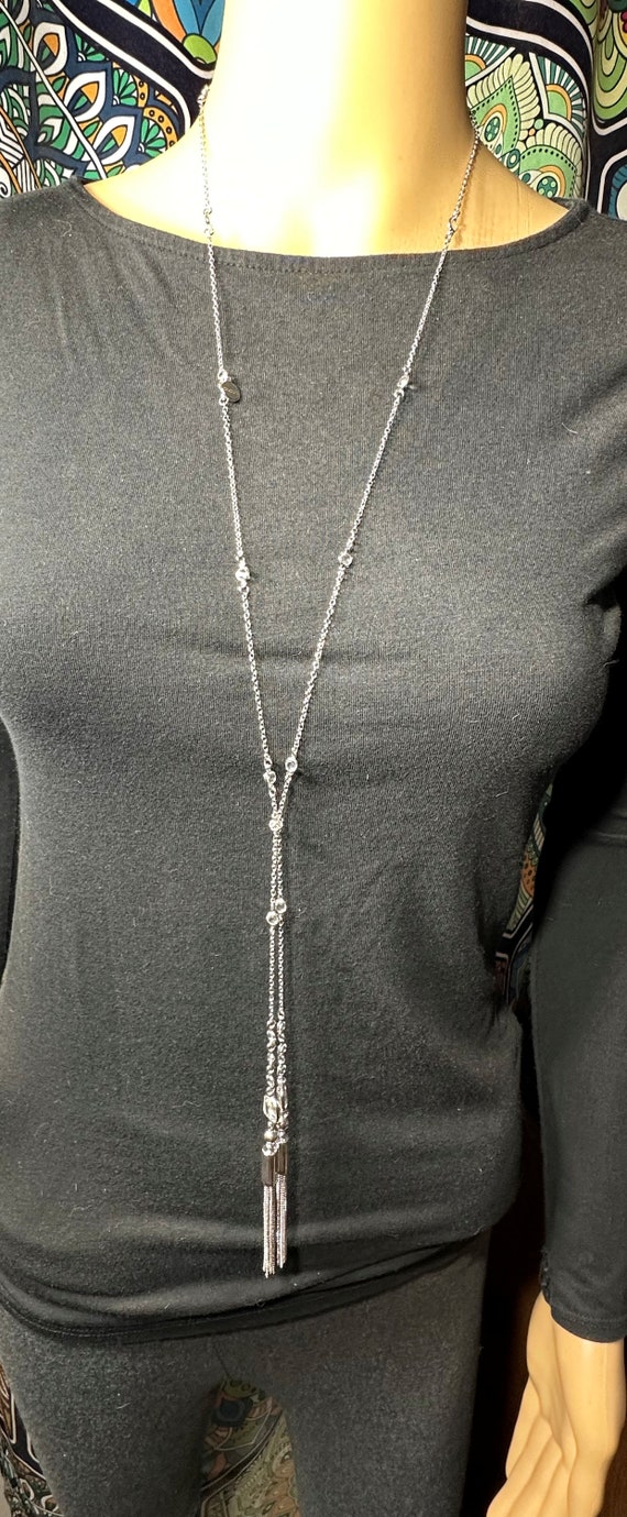 Chico's Silver Tone Crystal Long Necklace