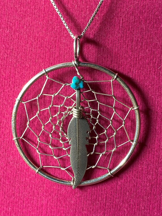 Sterling Silver Turquoise Dreamcatcher Necklace - image 2