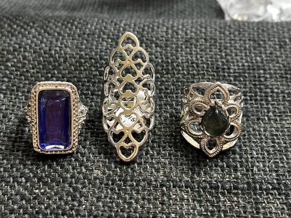 Silver Tone Statement Ring Set - image 2