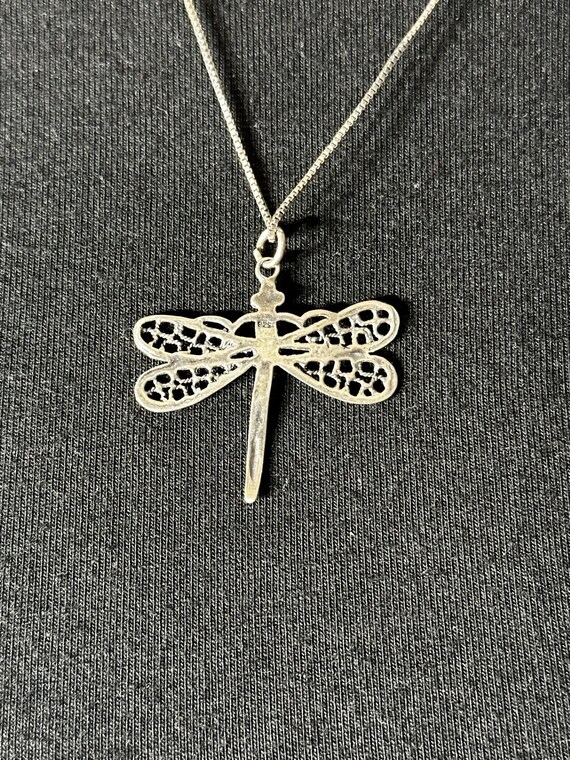 Sterling Silver Large Dragonfly Pendant Necklace - image 3