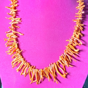 Vintage Orange Coral Branch Beaded Necklace