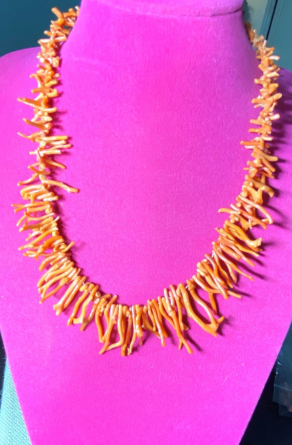 Vintage Orange Coral Branch Beaded Necklace