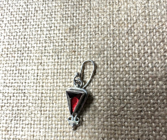 Vintage Sterling Silver Triangle Red Stone Earrin… - image 5