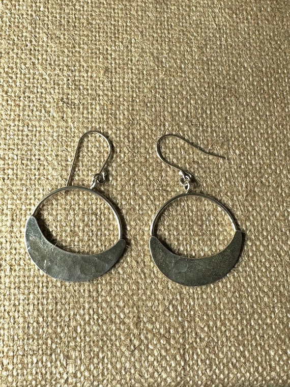 Sterling Silver Hammered Cresent Moon Hoop Earring