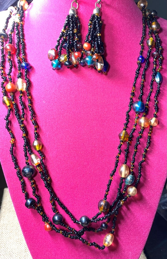 Glass Beaded Necklace and Earring Jewelry Set