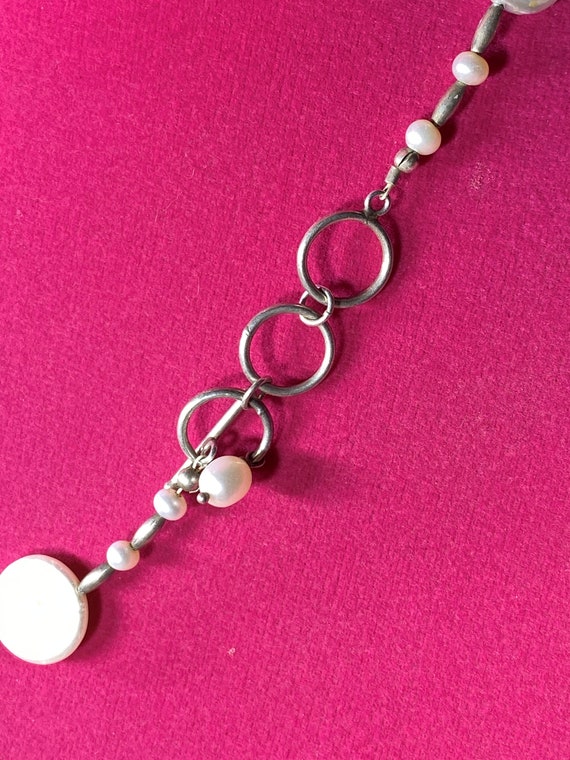 Sterling Silver Button/Coin Pearl Necklace - image 3