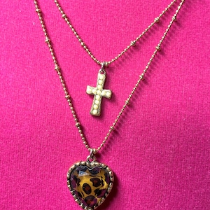 Betsy Johnson Gold Tone Heart and Cross Necklace