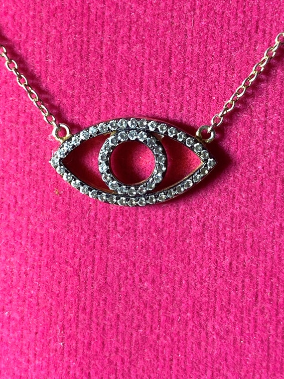 Gold Tone Sterling Silver Evil Eye Necklace - image 2