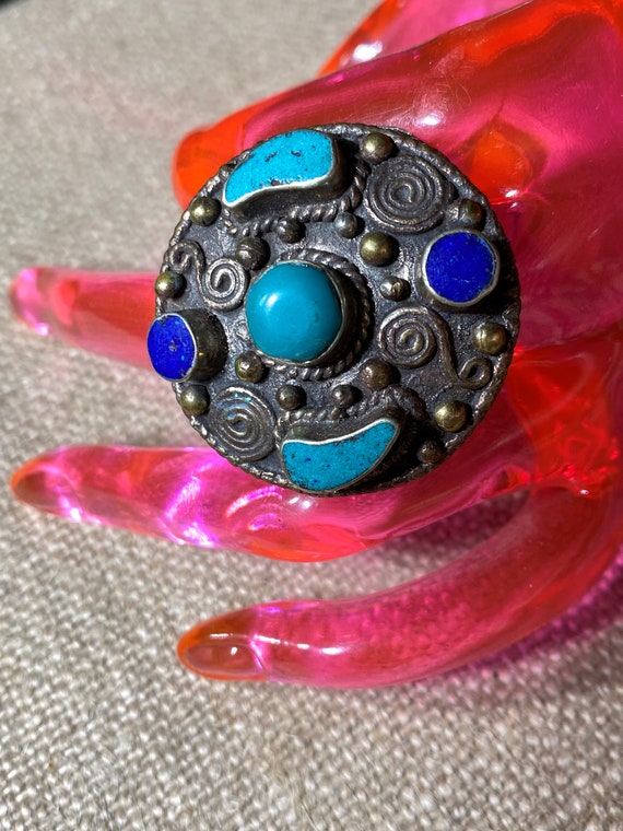 Tibetan Silver Turquoise and Lapis Ring