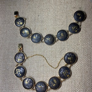 Choice of Vintage Amita Damascene Style Japan Scenery Bracelet