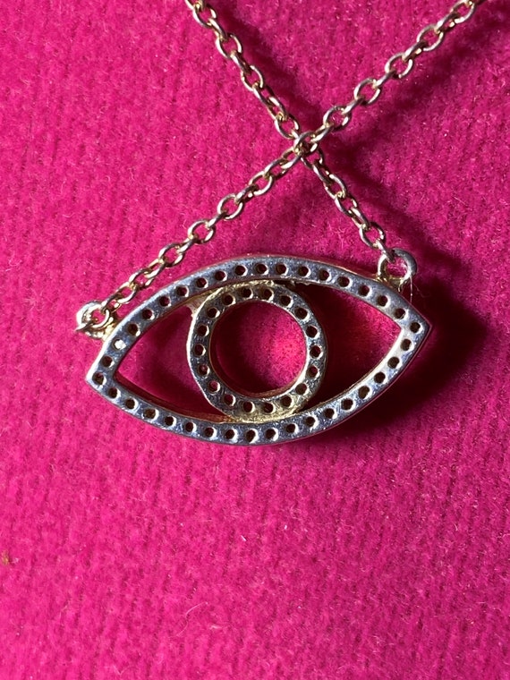 Gold Tone Sterling Silver Evil Eye Necklace - image 3