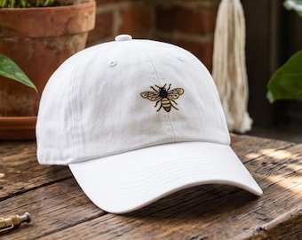 Gorra de béisbol con bordado de abeja: gorra ajustable de algodón con diseño de abeja de miel