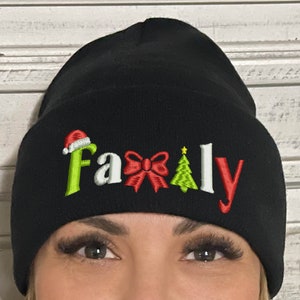 Family Christmas Embroidered Beanie Cap | Believe logo | Christmas Beanie Hat | Cuffed Beanie | Believe Christmas