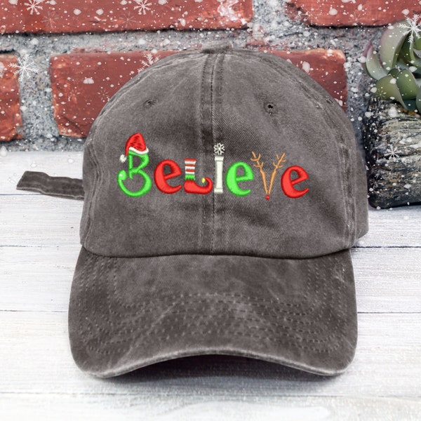 BELIEVE In Christmas  Embroidered Low Profile Baseball Cap  Christmas  Cap Christmas Hat Santa Baby elf shoes