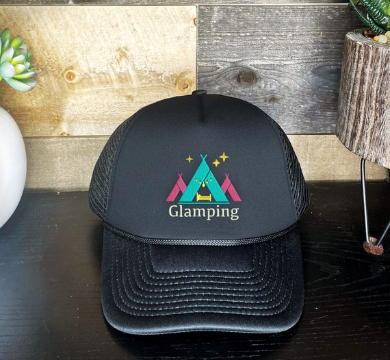 Glamping Trucker Hat Camping Tent Bed Stars Embroidered Outdoors Cap Gift for Her