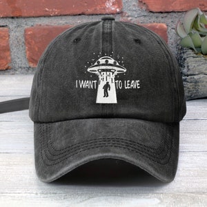 UFO Abduction Embroidered Baseball Cap - I Want To Leave Alien Dad Hat