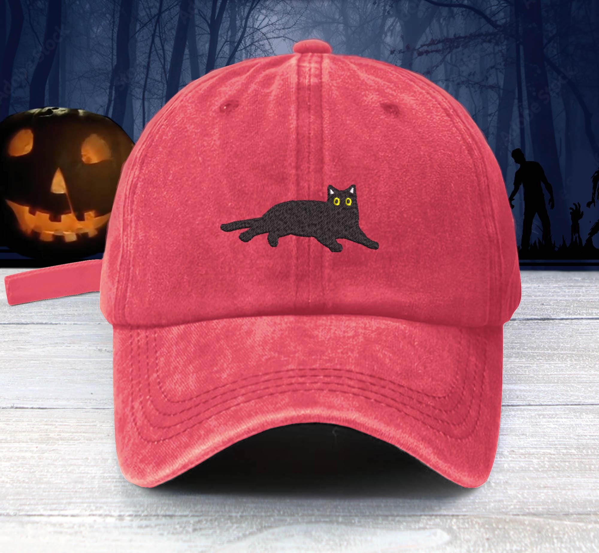 Halloween fall custom made trucker hat with pink ghost and black cat! Halloween Trucker - Etsy main image 2